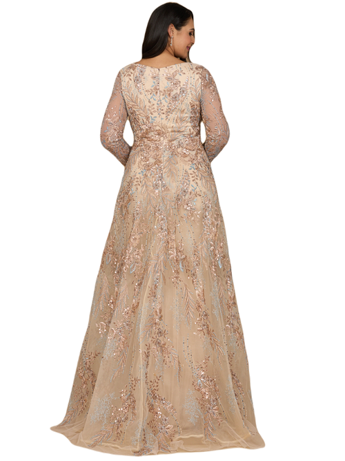 Shop Lara New York Lace Long Sleeve Gown With Overskirt In Champagne