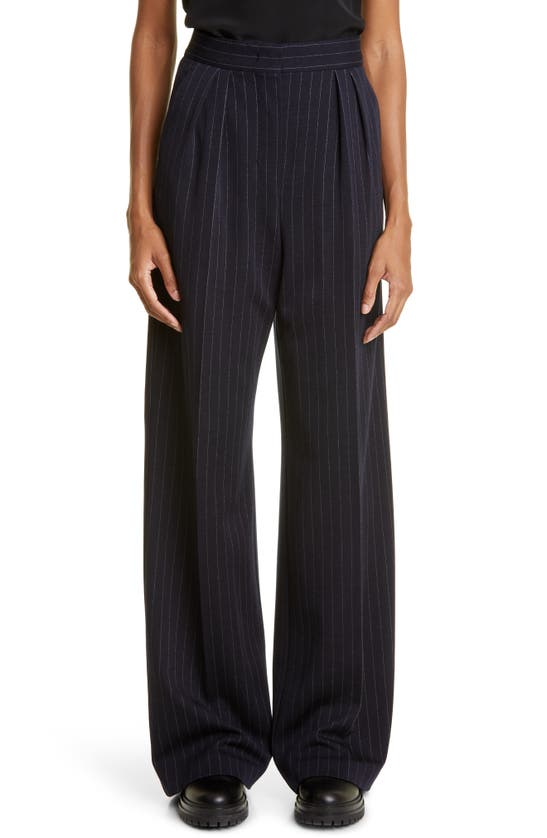 Max Mara Matilde Stripe High Waist Wool Blend Trousers In Ultramarine