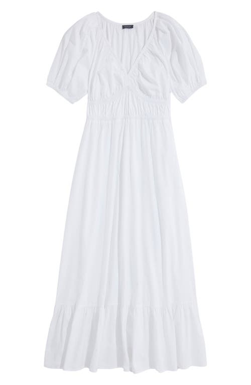 Marina Puff Sleeve Stretch Cotton Poplin Dress in White Cap