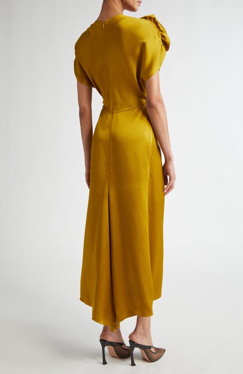 Shop Victoria Beckham Ruffle Shoulder Satin Dress In Harvest Gold