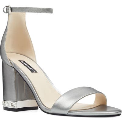 Nine West Abigail Crystal Embellished Ankle Strap Sandal- Metallic