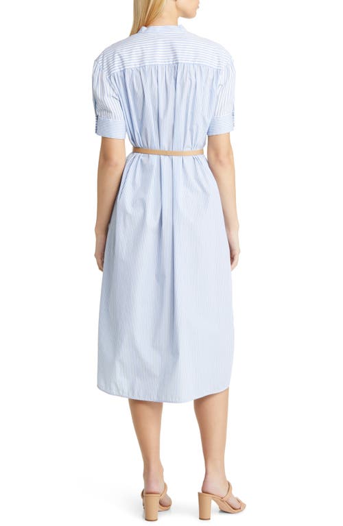 Hugo Boss Boss Woman Midi Dress Azure Size 8 Cotton In Summer Sky Pinstripe