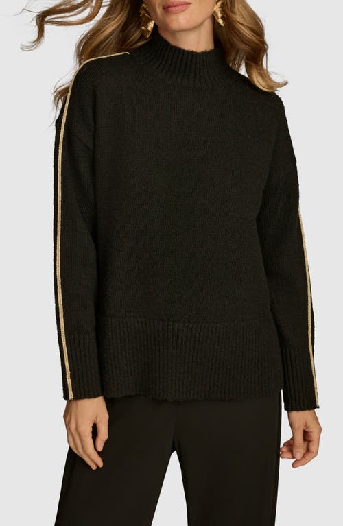 Shop Donna Karan Piped Mock Neck Sweater In Black Multi