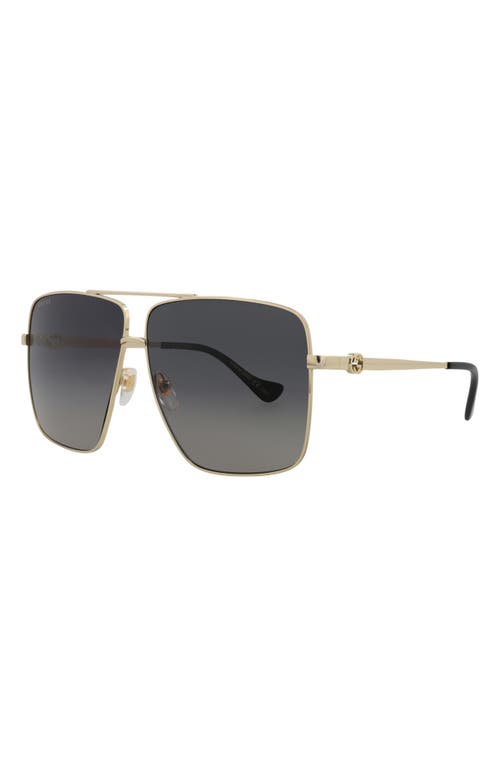 Gucci 63mm Square Pilot Sunglasses In Gold Gold Grey