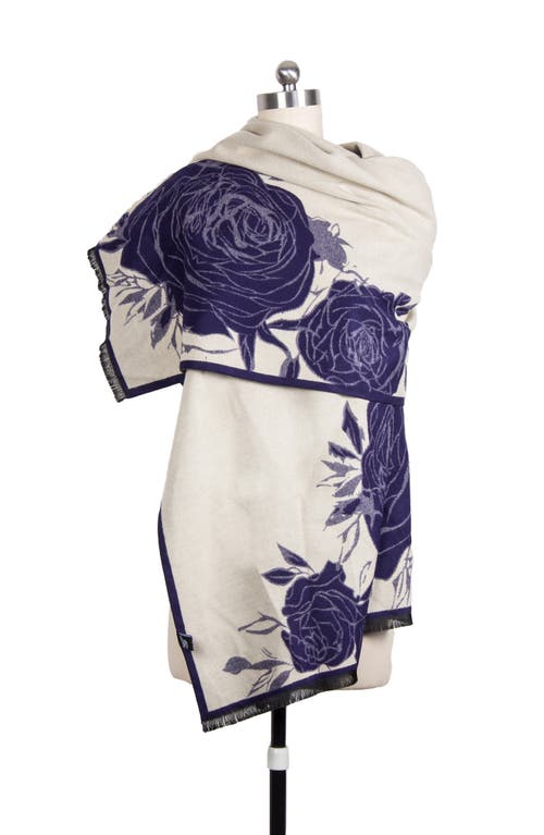 Saachi Floral Reversible Scarf In Navy/cream