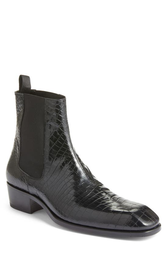 Shop Tom Ford Bailey Croc Embossed Chelsea Boot In Black