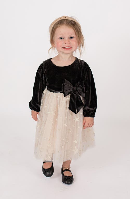 Popatu Kids' Long Sleeve Velvet & Tulle Party Dress in Black/Ivory 