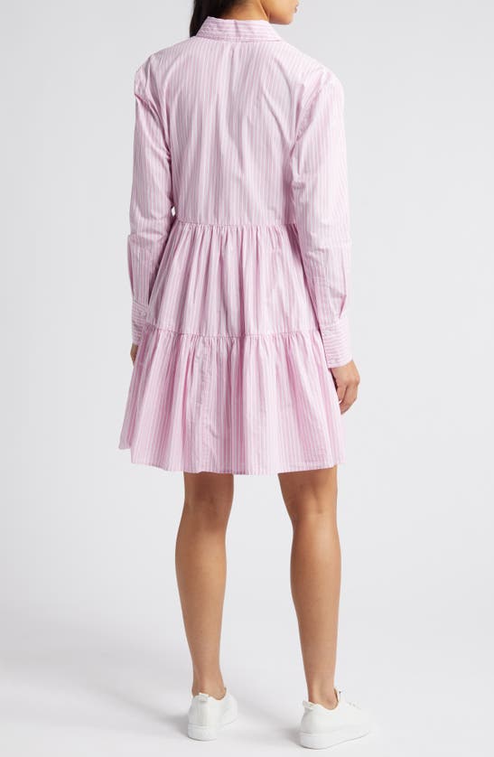 Shop Caslon Stripe Tiered Long Sleeve Shirtdress In Pink Crayon Cory Stp