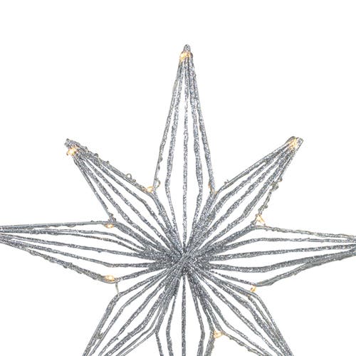Northlight 13.75" Led Lighted B/o Silver Glittered Geometric Star Christmas Tree Topper In Silver
