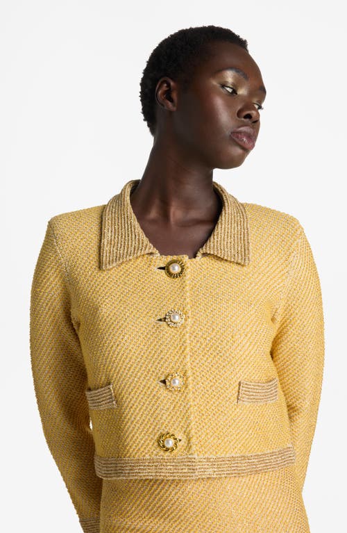 Shop St John St. John Evening Sequin Twill Knit Jacket In Golden Rod/light Khaki Multi