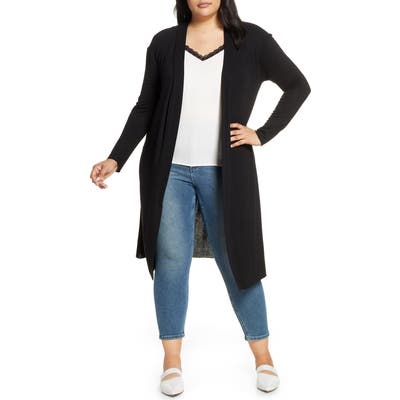 Plus Size Dantelle Long Cardigan, Black