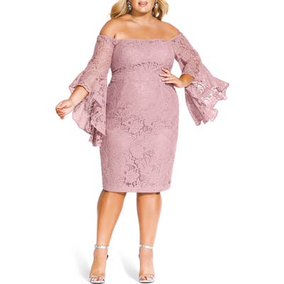 Plus Size City Chic Mystic Lace Dress, Pink