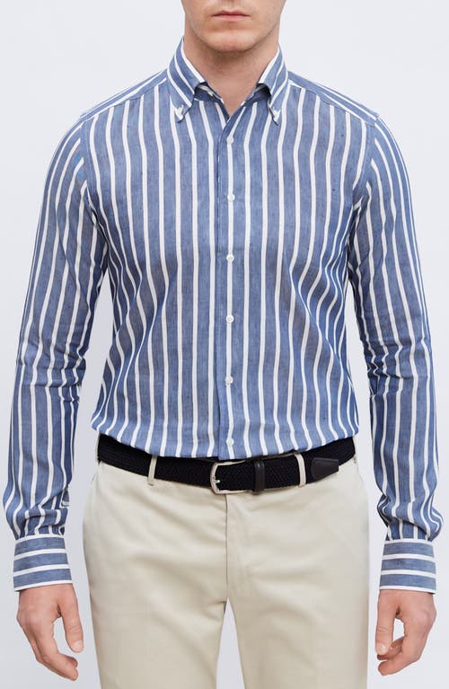 Emanuel Berg Stripe Cotton & Lyocell Button-down Shirt In Navy