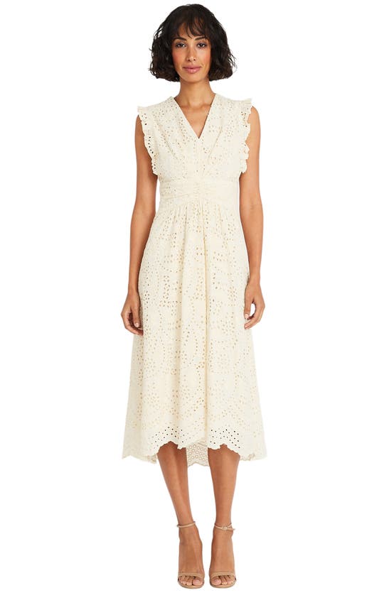 Shop Maggy London Sleeveless Embroidered Eyelet Midi Dress In Ivory