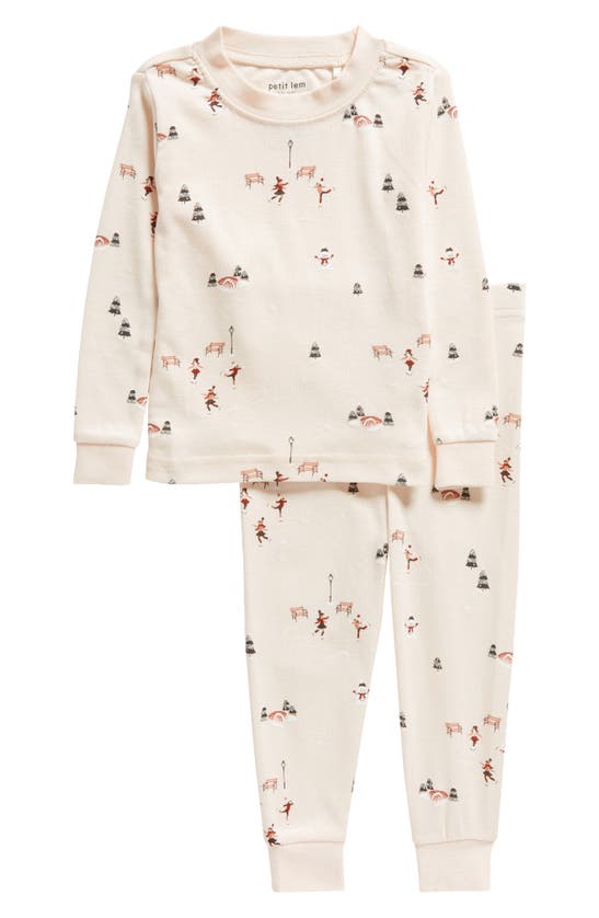 Shop Firsts By Petit Lem Pond Skating Print Fitted Cotton Two-piece Pajamas In Lpk Pink Light