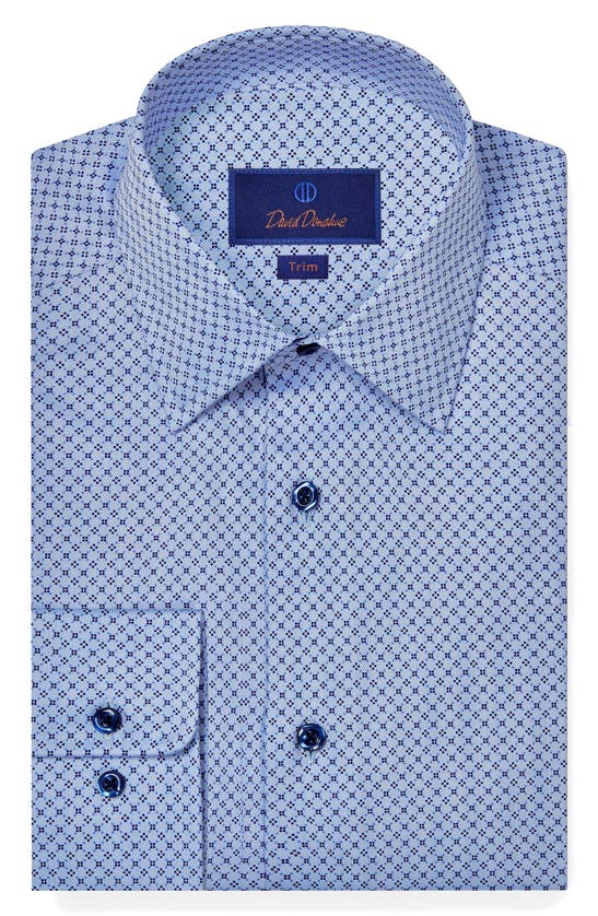Shop David Donahue Trim Fit Neat Herringbone Dress Shirt In Blue