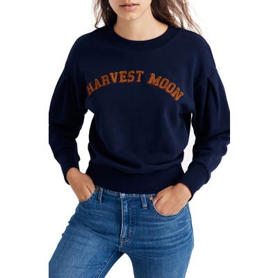 Madewell Harvest Moon Pleat Sleeve Sweatshirt, Blue