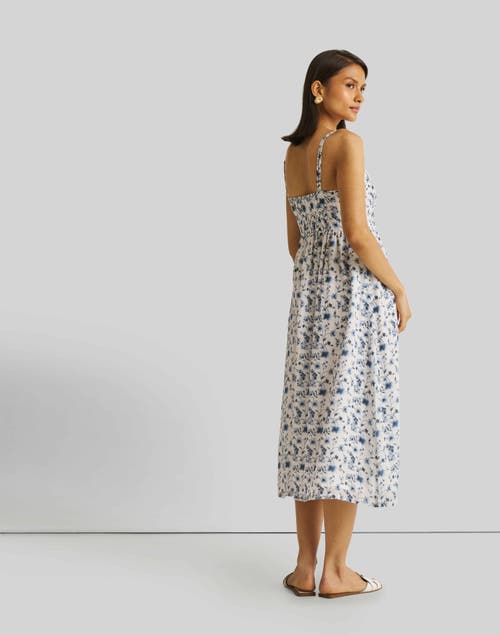 Reistor Women's Strappy Gathered Blue Floral Midi Crepe Dress In Wisteria Whimsy