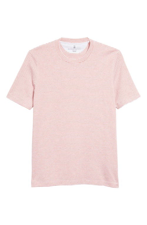 Brunello Cucinelli Stripe Cotton & Linen T-Shirt in C002 White Orange