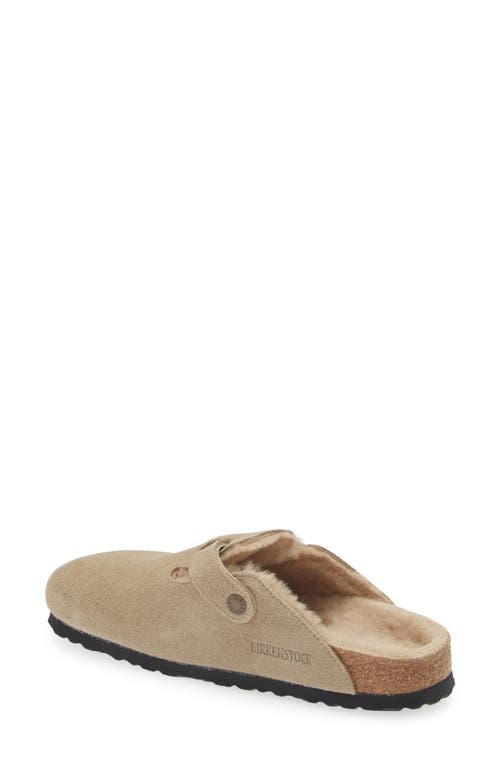 Birkenstock Boston Shearling Suede Mule In Taupe
