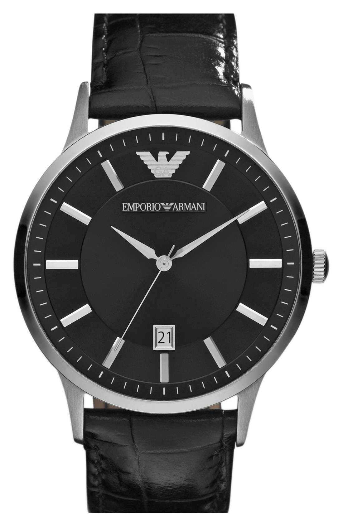 Emporio Armani Slim Leather Strap Watch, 43mm Nordstrom