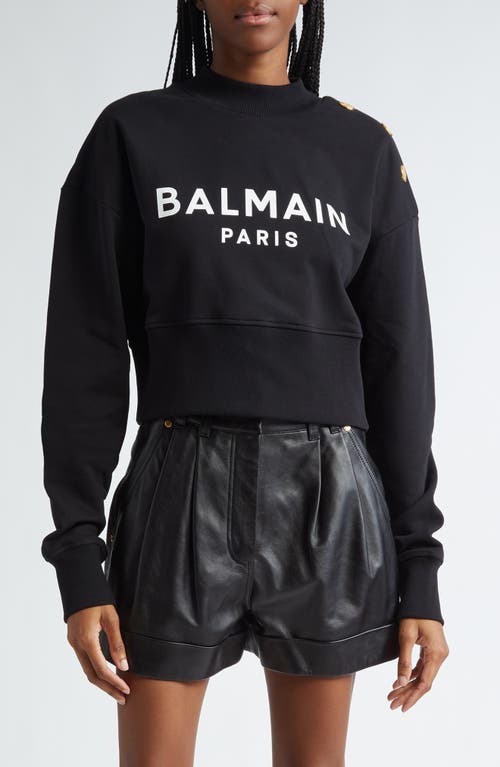 Shop Balmain Logo Cotton Crop Sweatshirt In Black/white