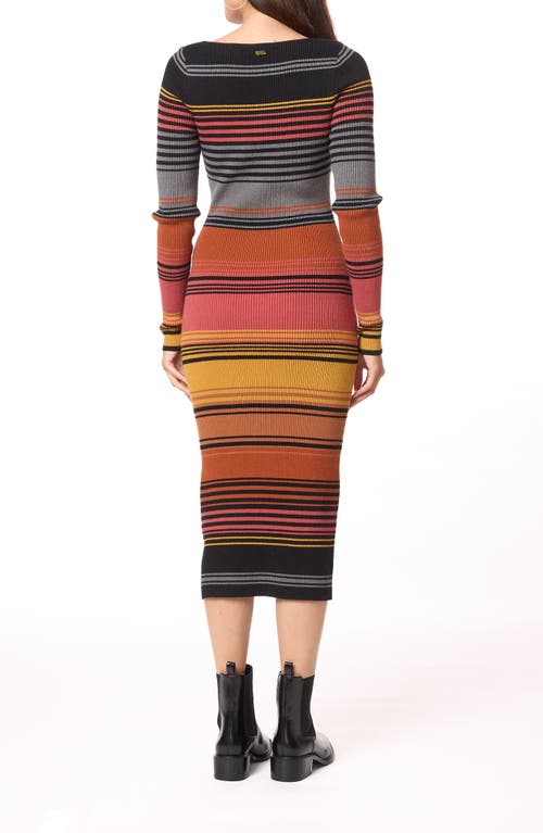 Scotch & Soda Long Sleeve Rib Knit Midi Dress In Black Night Ombre Stripe