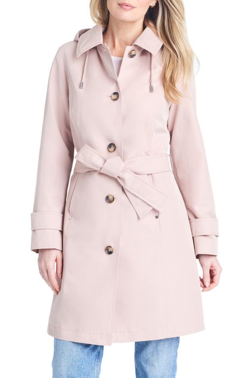 Single Breasted Hooded Water Resistant Trench Coat in Misty Pink