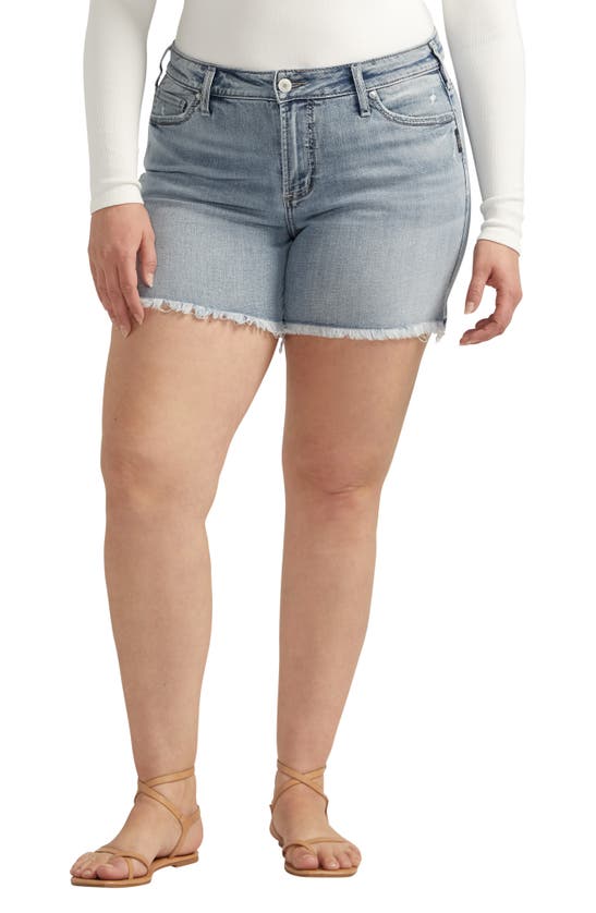 Silver Jeans Co. Suki Curvy Flag Pocket Frayed Denim Shorts In Indigo