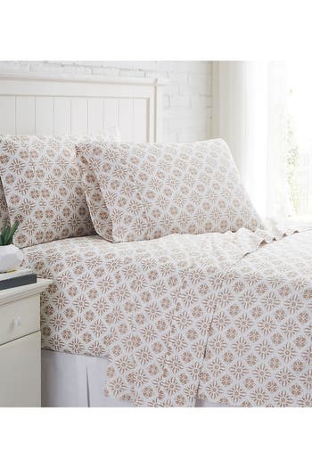 Southshore Fine Linens Geometric Dreams 300 Thread Count Long Staple Sateen Cotton Sheet Set In Aztec Dreams Taupe