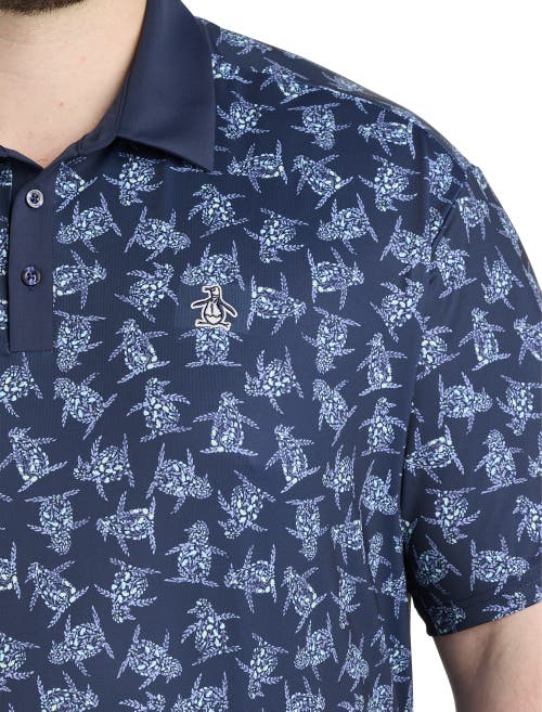 Original Penguin Allover Floral Pete Polo Shirt In Black Iris