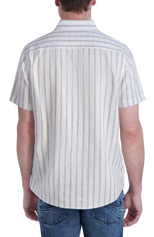 Shop Karl Lagerfeld Paris Stripe Linen Blend Short Sleeve Button-up Shirt In White/black