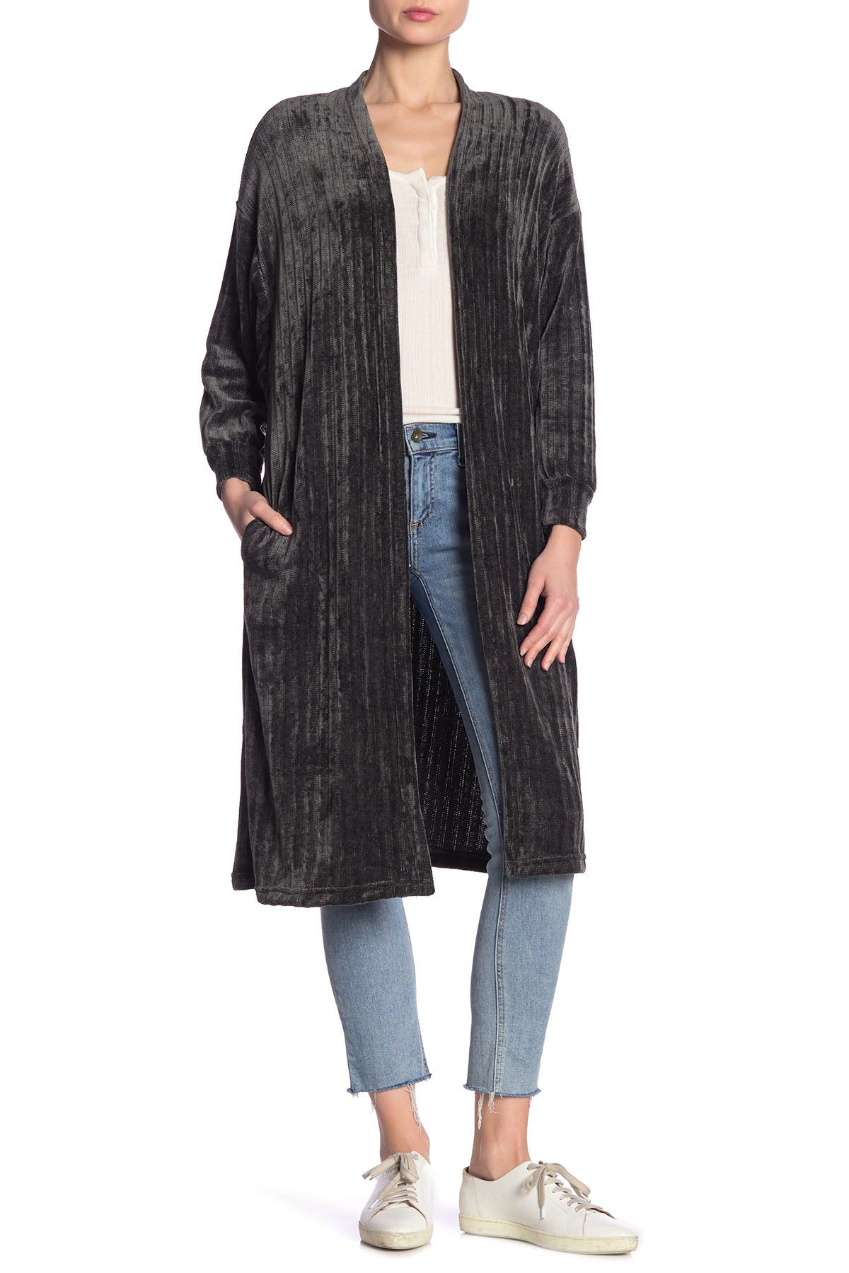 long chenille cardigan