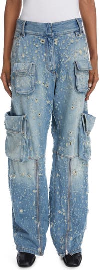 Patessa Moth Hole Denim Cargo Pants