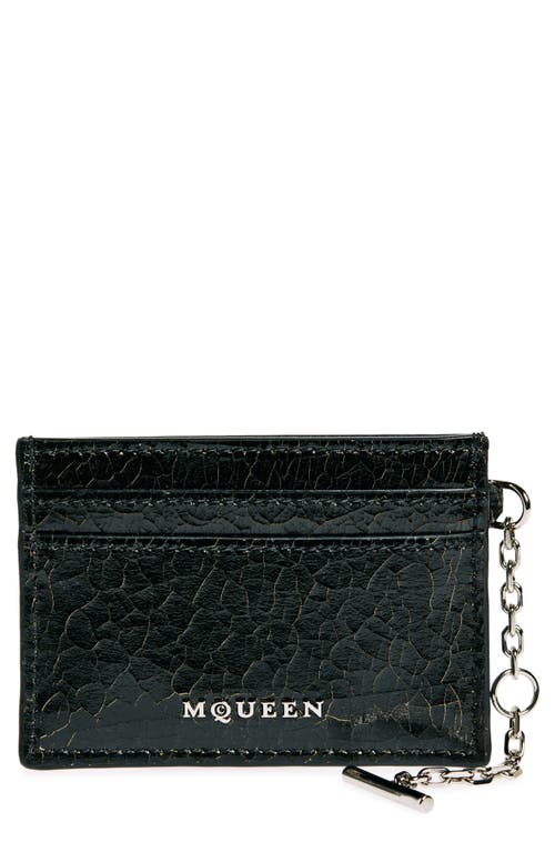 Shop Alexander Mcqueen Sling Chain Crackled Leather Card Holder In Black/caramel/silver