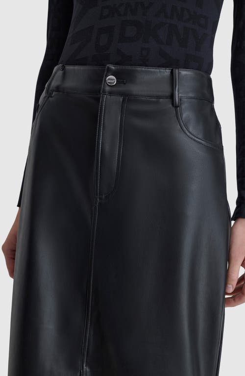 Shop Dkny 5-pocket Faux Leather Midi Skirt In Black