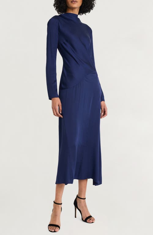 Shop Luxely Funnel Neck Long Sleeve Midi Dress In Evening Blue