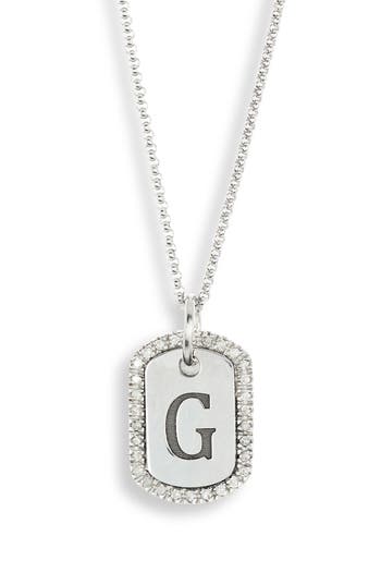 Meshmerise Diamond Initial Dog Tag Pendant Necklace In White-g