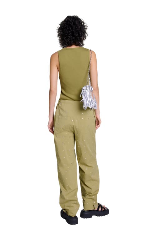 Shop Maje Studded Baggy Trousers In Khaki