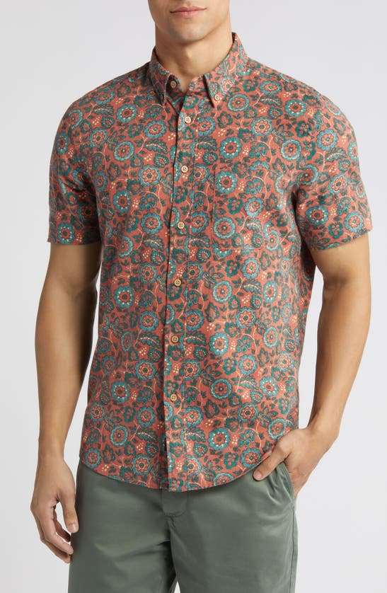 Shop Faherty Breeze Short Sleeve Button-down Shirt In Rose Turquoise Blossom