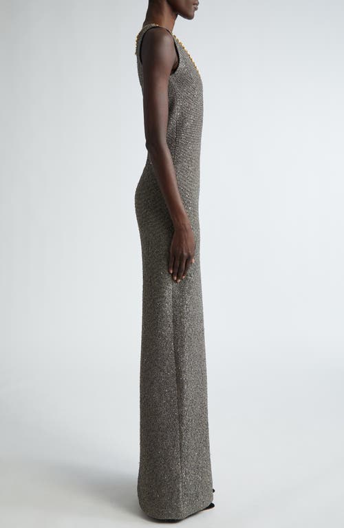 St John St. John Collection Sequin Embellished Shimmer Tweed Column Gown In Carbon/gold Multi