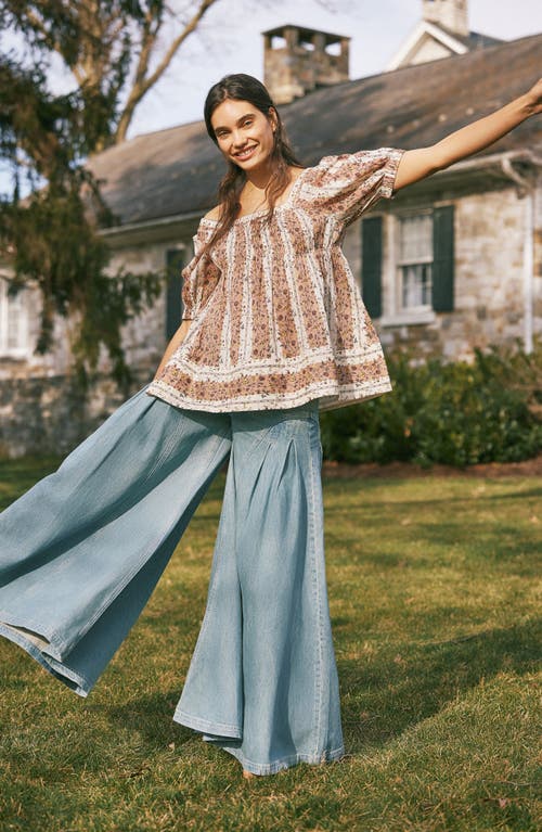 Shop Free People Pandora Pleated Wide Leg Jeans In Union Blue