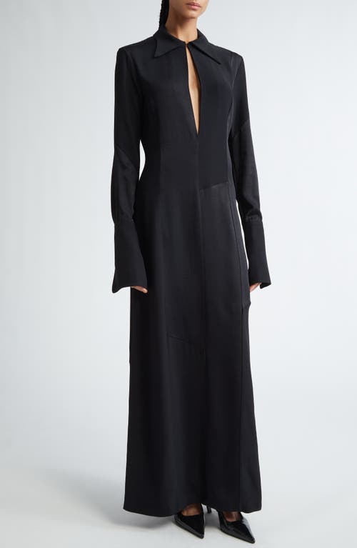 Shop Bite Studios Block Long Sleeve Satin Maxi Dress In Black