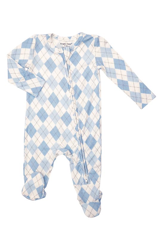 Angel Dear Babies' Blue Argyle Fitted One-piece Footie Pajamas