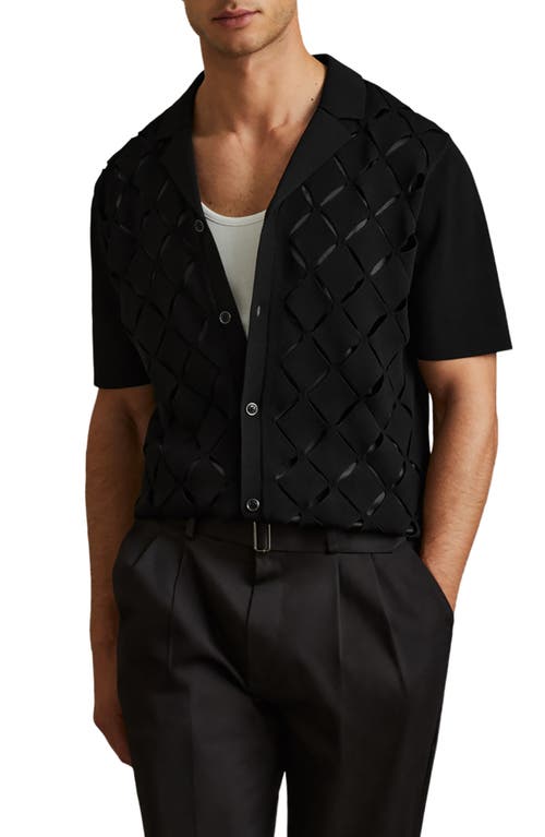 Shop Reiss Quinn Geo Pattern Knit Camp Shirt In Black