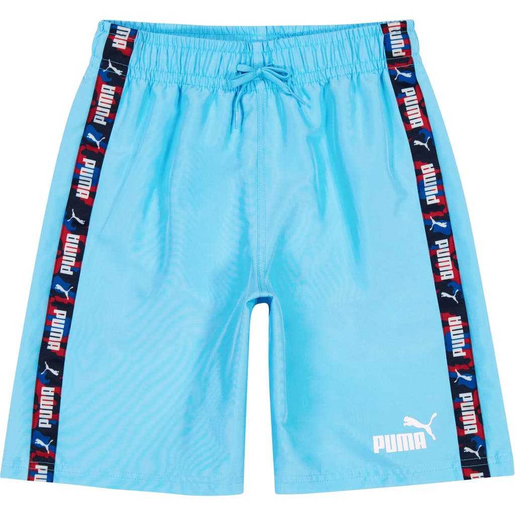 Shop Puma Kids' Camo Americana Swim Trunks In Blue/aqua