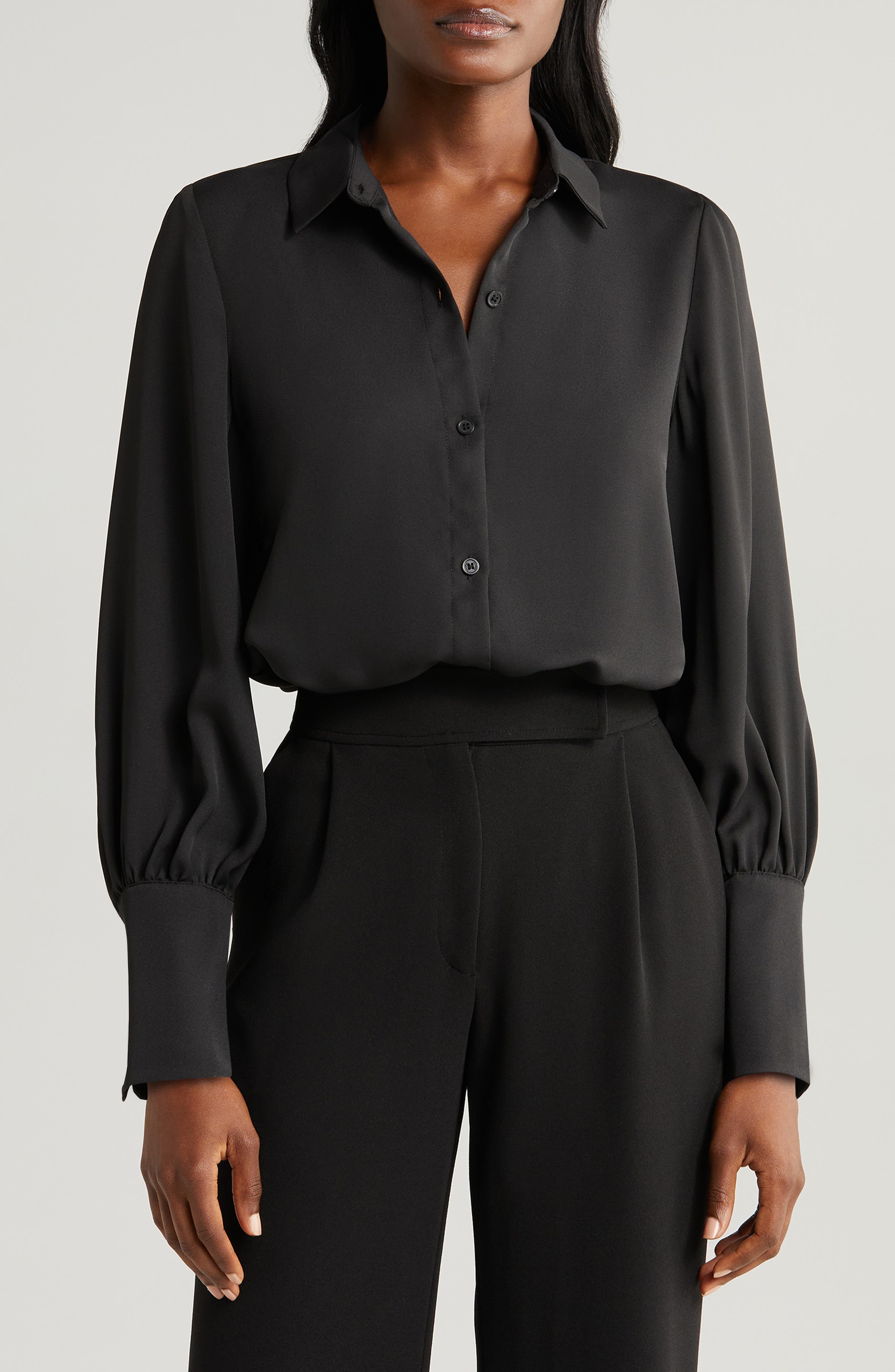 Macgraw oversized long-sleeve silk shirt - Black