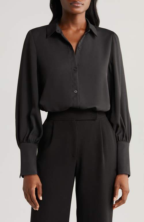 halogen(r) Long Sleeve Button-Up Shirt in Rich Black
