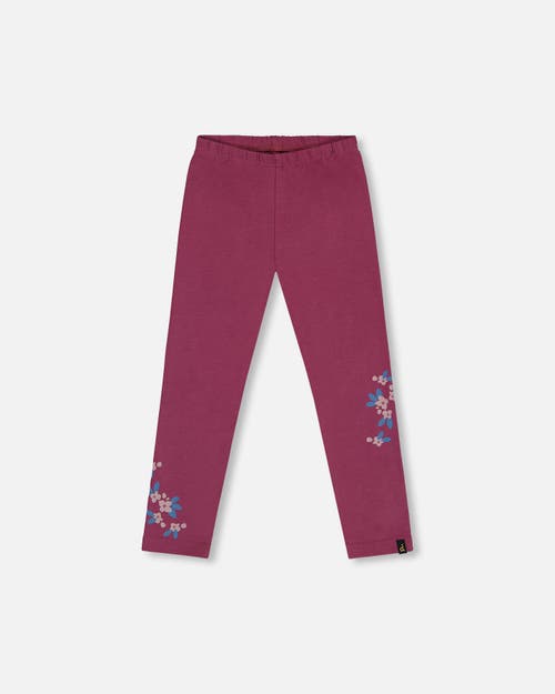 Shop Deux Par Deux Little Girl's Stretch Leggings With Print Burgundy In Amaranth