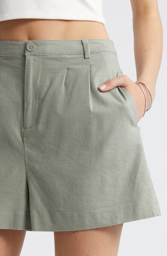 Shop Open Edit High Waist Linen Blend Shorts In Green Halo